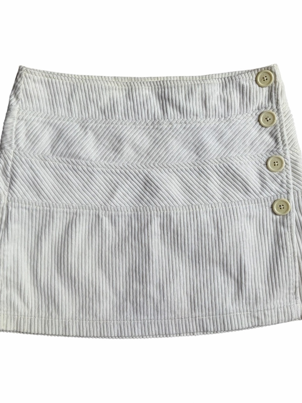 American Eagle Ivory Corduroy A-line Mini Skirt Size 0 Side Buttons Preppy Y2K